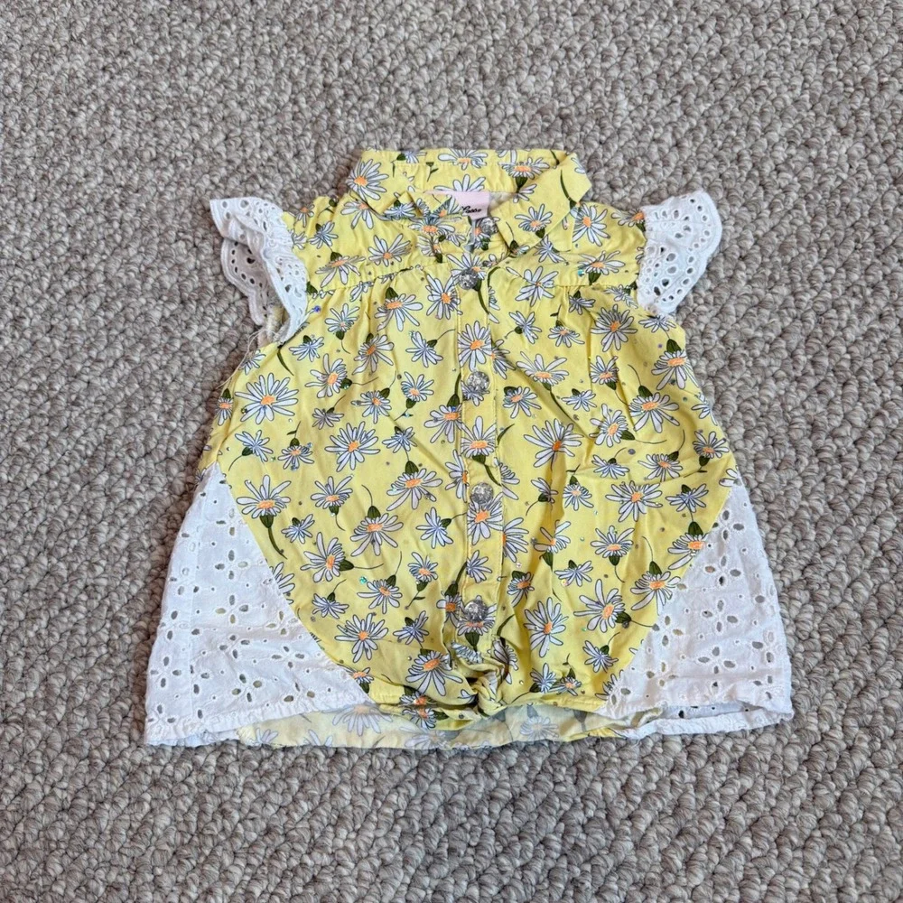Little Lass Baby Girls Yellow Daisy Eyelet Dress &‎ Leggings Set Size 24 Months - Picture 3 of 4